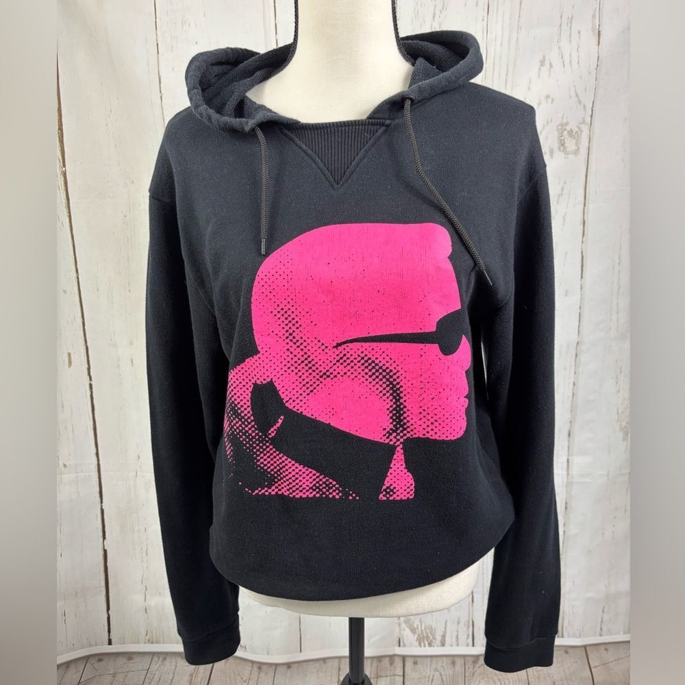 Karl Lagerfeld Women’s Black Hoodie Hot Pink Graphic